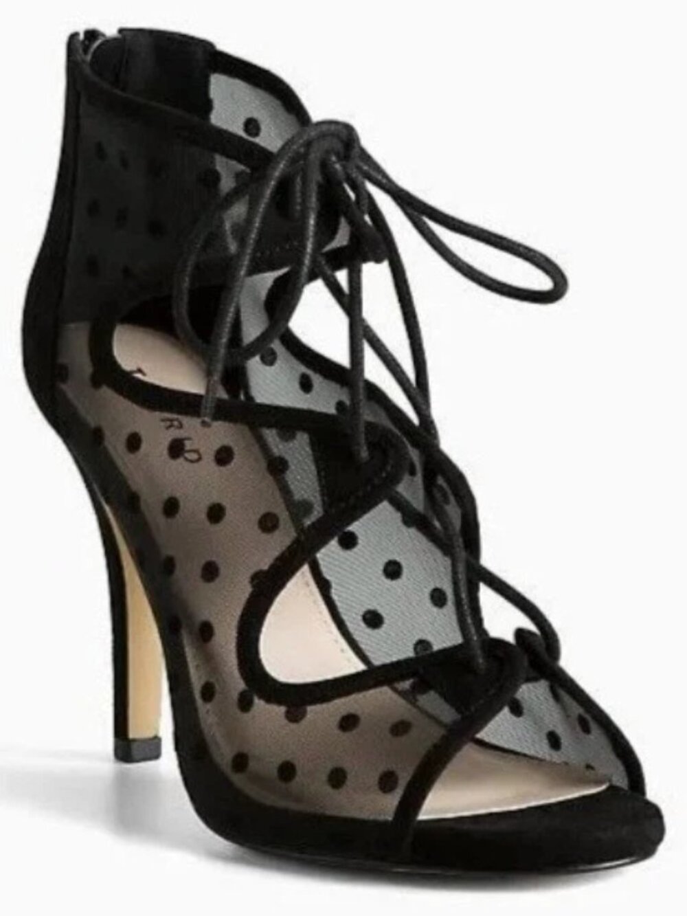 Torrid Black Polka Dot Mesh Lace Up Open Toe Gothic Heels
